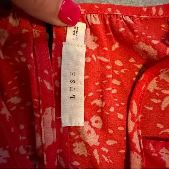 Lush red floral tank top cinch waist size L - Picture 6 of 7